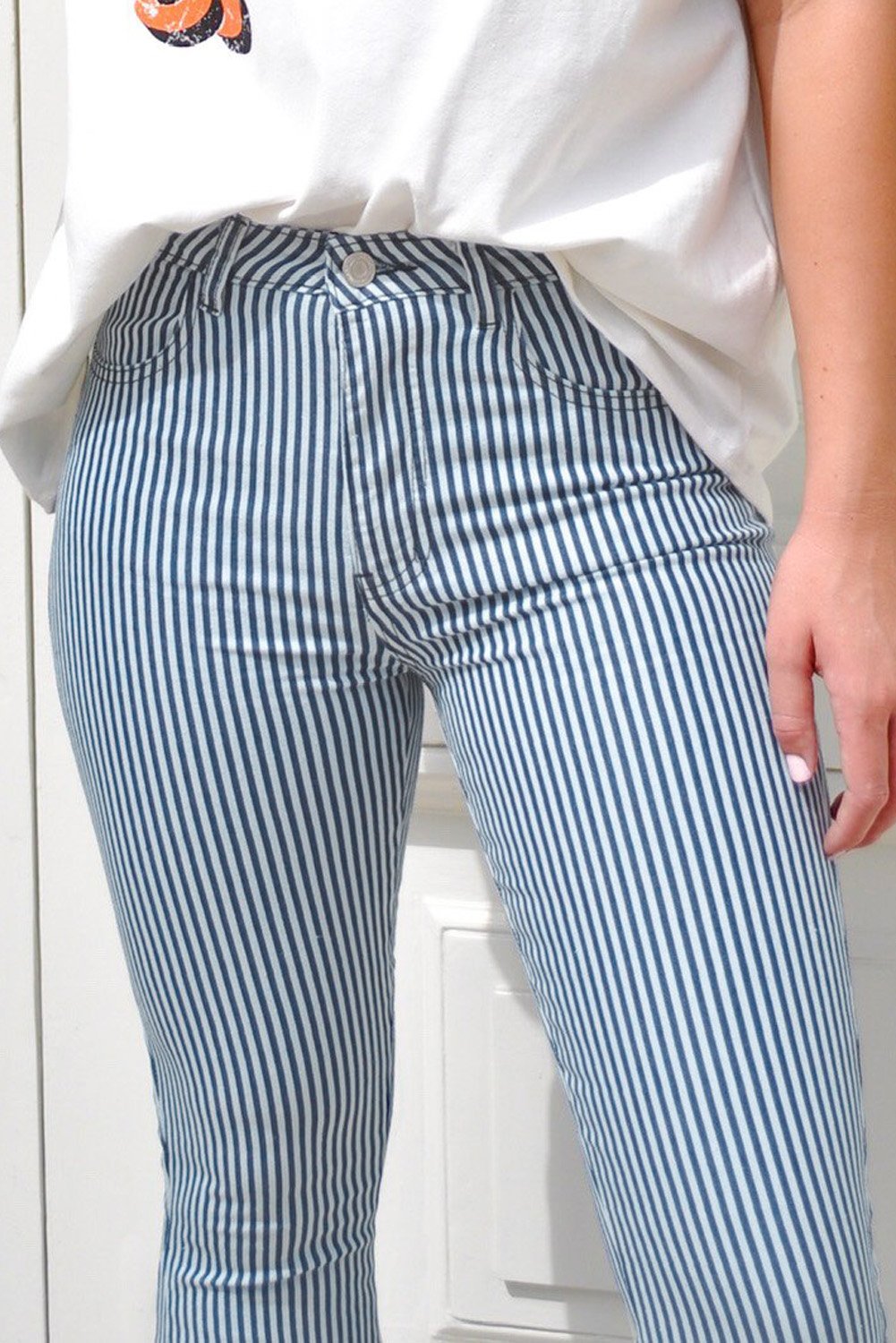 Women's Sky Blue Mile High Pin Stripe Bell Bottoms