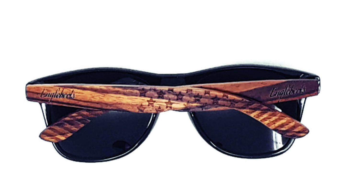 Zebrawood Sunglasses, Stars and Bars With Wooden Case, Polarized,