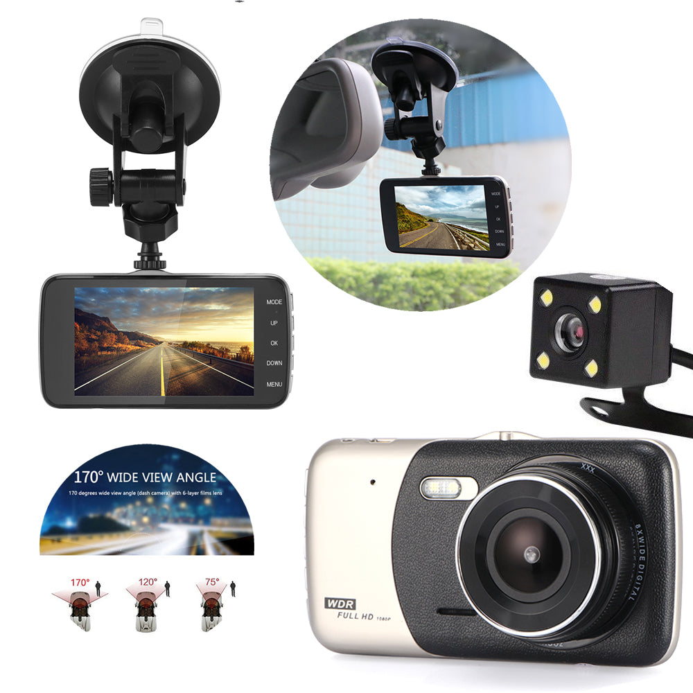 4" Dual Lens 1080P FHD 1.0MP Dash Camera Car DVR