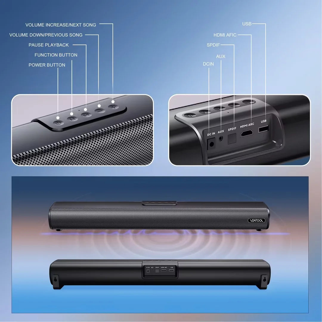 2.1Ch Sound Bars for TV, Soundbar with Subwoofer, Wired & Wireless